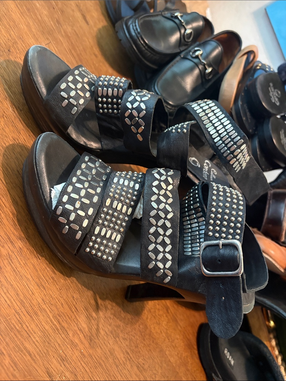 Black Studded Multi-Strap High-Heel Sandals